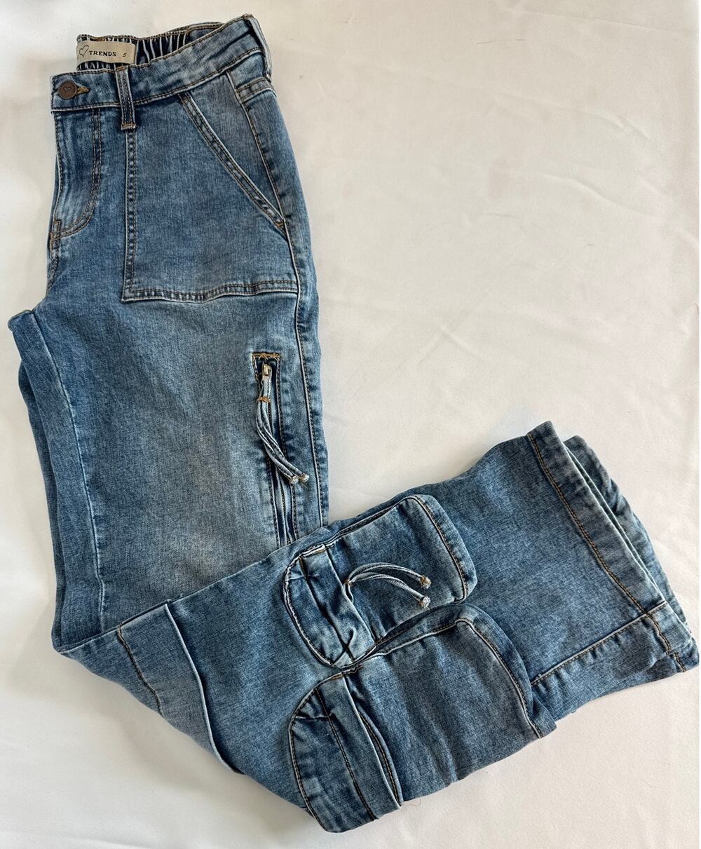 Y2K Wide Leg Cargo Pants Women’s 5 Medium Wash Denim Utility Streetwear - Picture 1 of 7